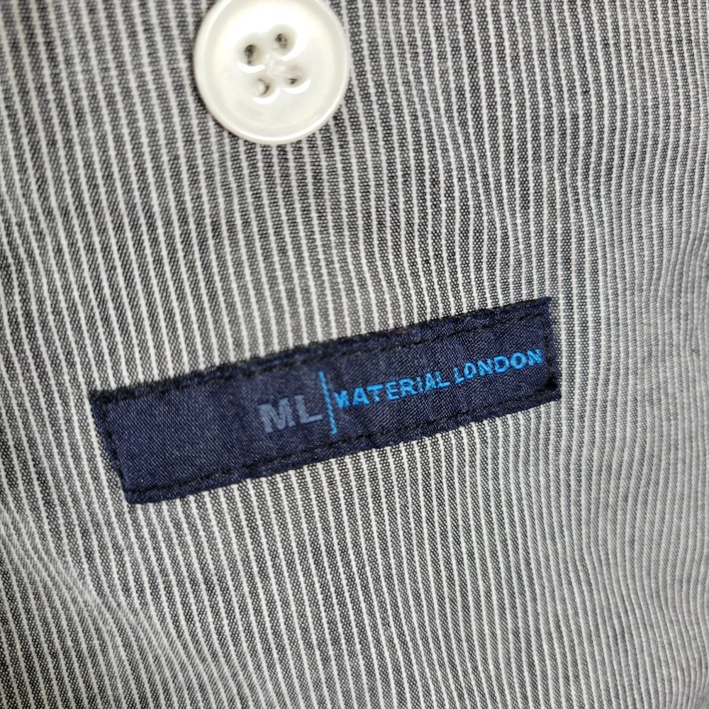 Material London Men's Sport Coat Blazer Two Button Unstructured Gray Striped‎ LG